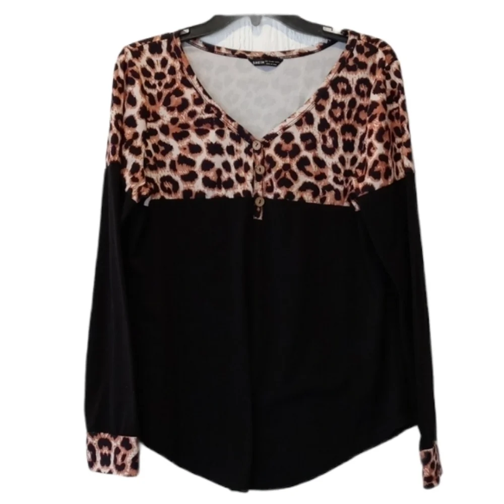 Shein long sleeve blouse large or 8/10 leopard
